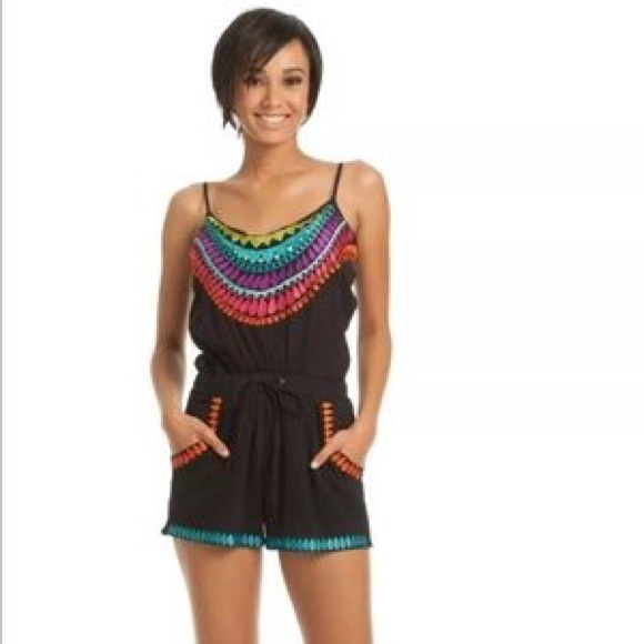 Trina Turk embroidered black Baja Romper (size M) - Picture 2 of 4